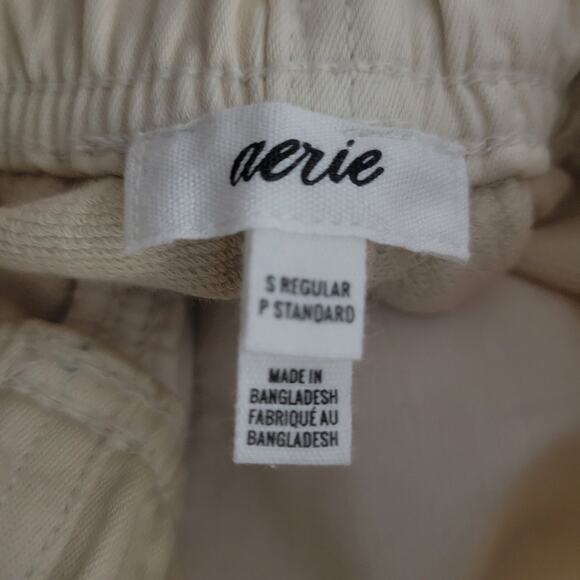 Aerie Me Day Pants Tan Khaki Tie Waist Wide Leg Flare Cotton Soft Relaxed Small - Picture 8 of 14